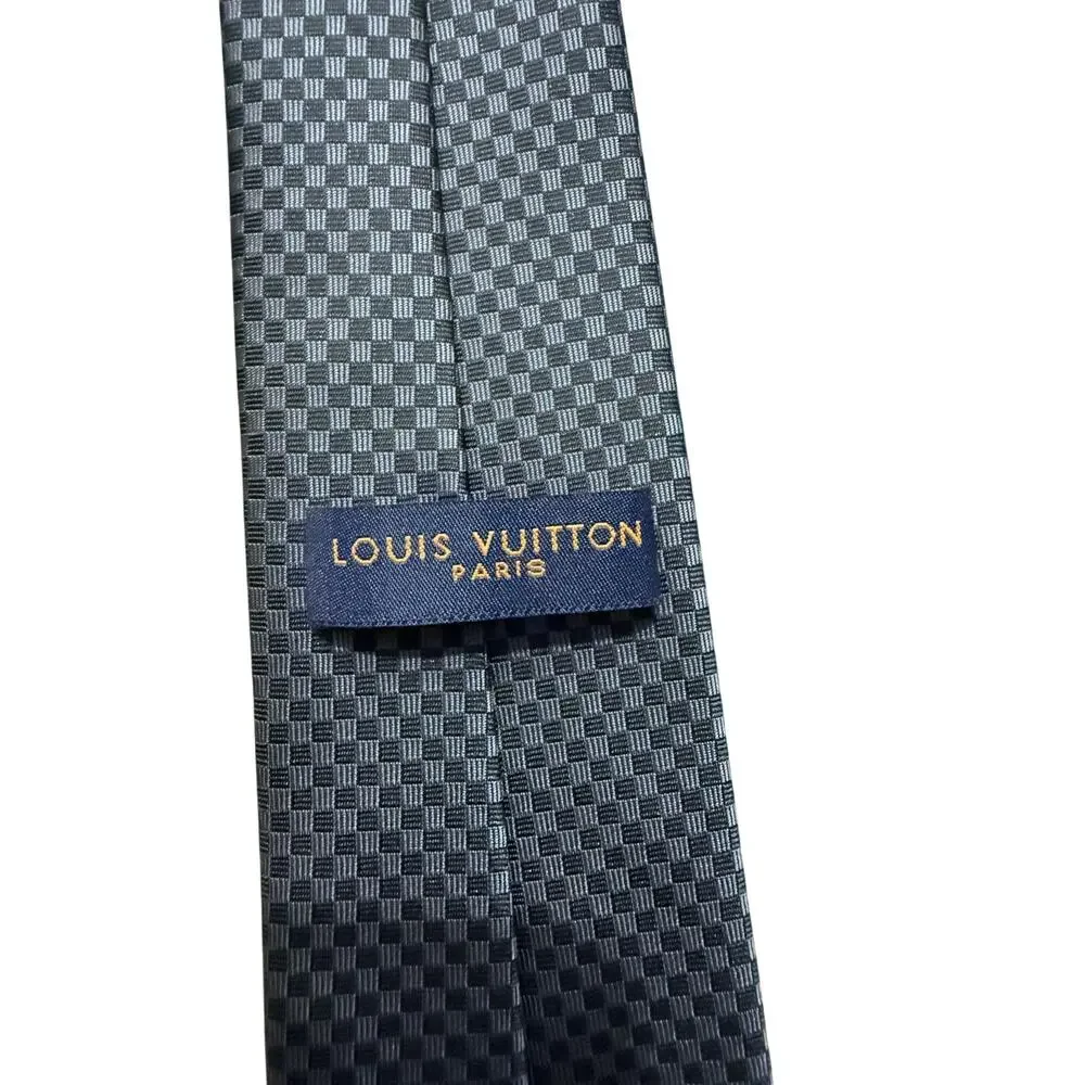 Louis Vuitton Grey Woven LV Initial Geometric 100% Silk Necktie